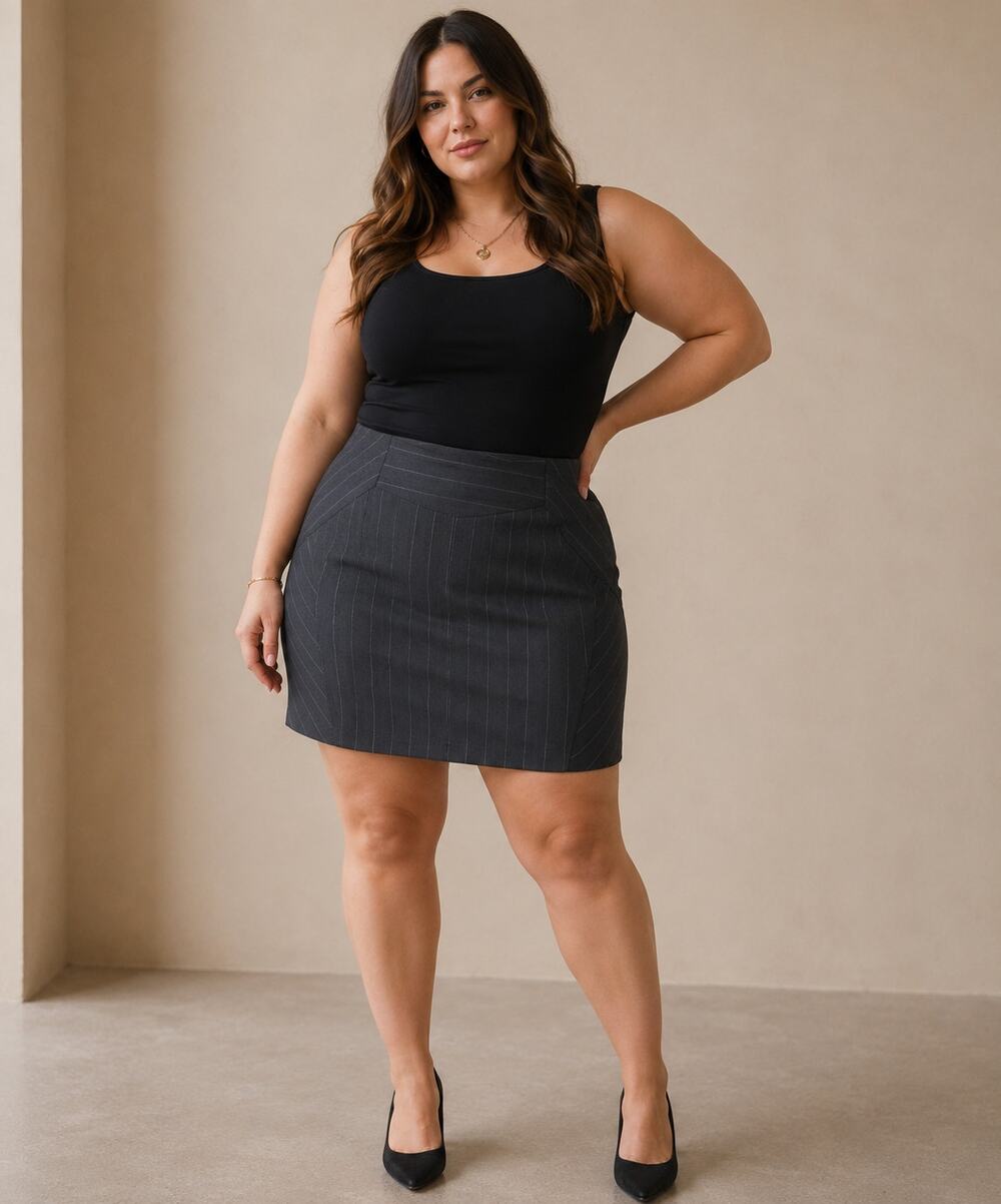 Black Pinstripe Pencil Skirt Size 14 Office Corporate Dark Academia Preppy